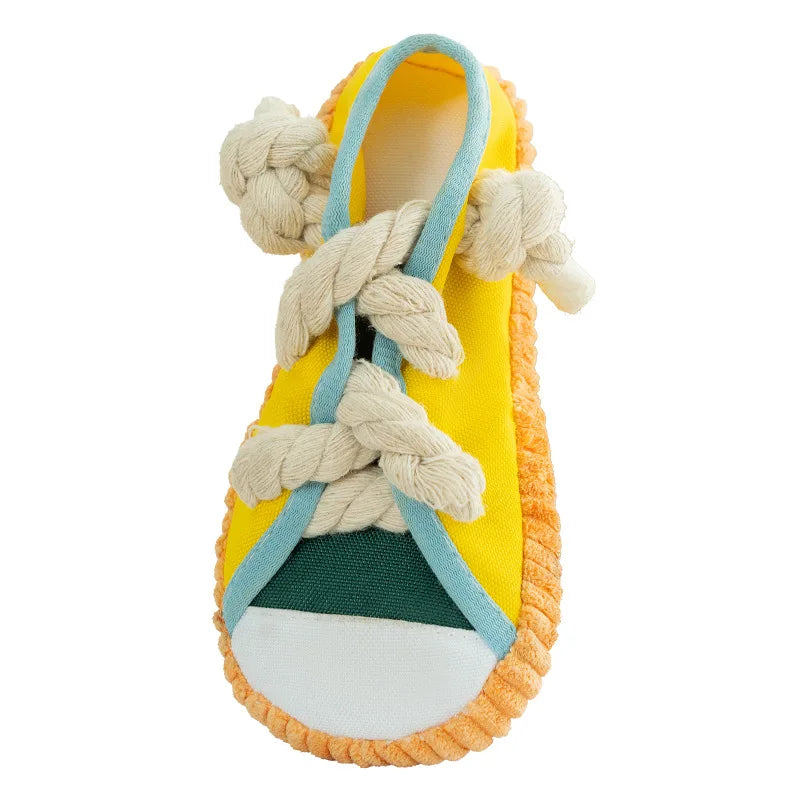 Dog Slippers Shape Squeaky Chew Toy with Cotton Rope – Bite Resistant & Teeth Grinding Pet Toy