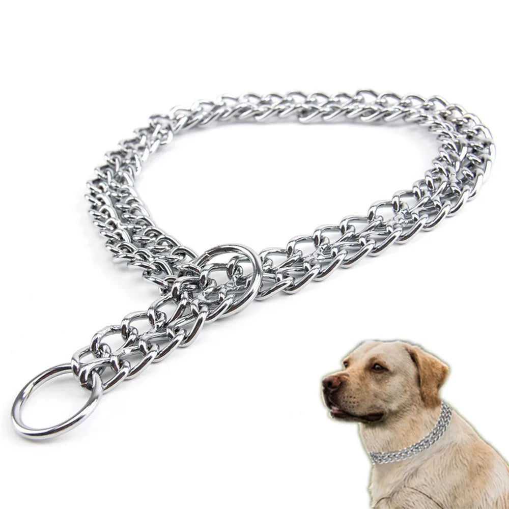 Double Row Stainless Steel Choke Collar – Adjustable Slip P Chain Dog Training Collar for Medium & Large Dogs