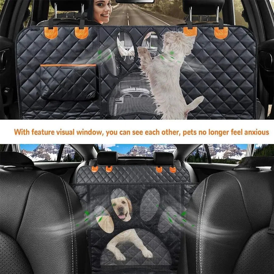 🐾 100% Waterproof Dog Car Seat Cover – Back Seat Hammock with Mesh Window & Side Zipper Protection
