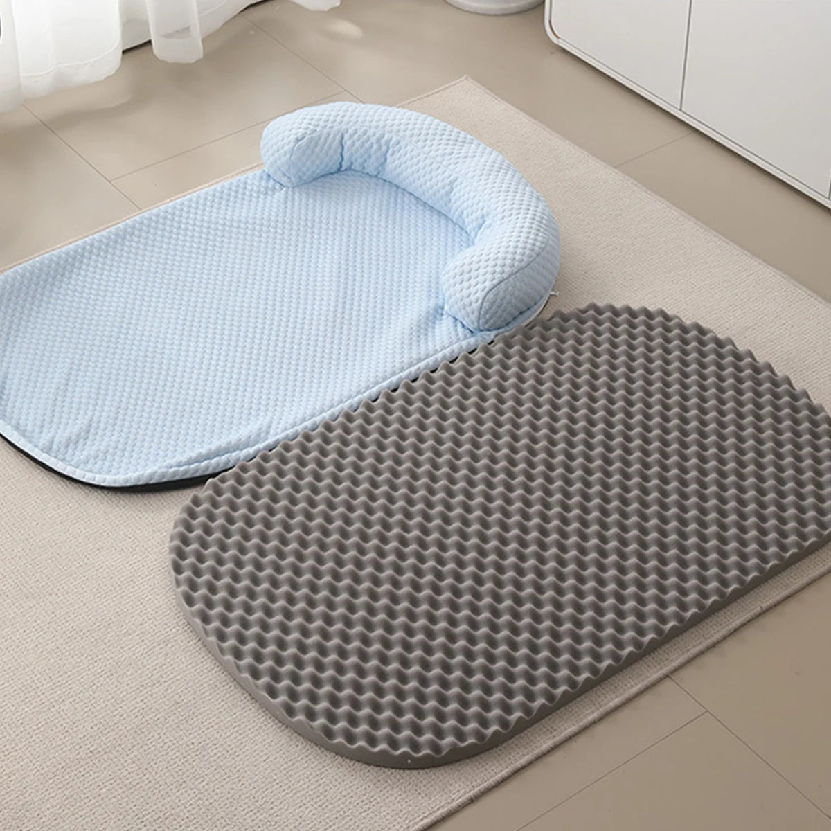 Cooling Ice Silk Dog Bed with Pillow – Breathable Summer Pet Cushion for Small to Large