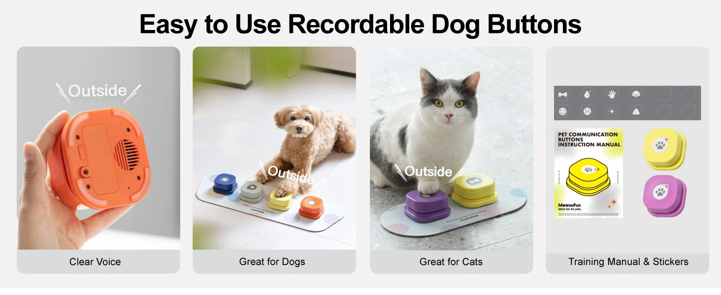 Mewoofun Talking Dog Buttons – Voice Recording Communication Buttons for Pets with Mat | Interactive Training Buzzer for Dogs & Cats