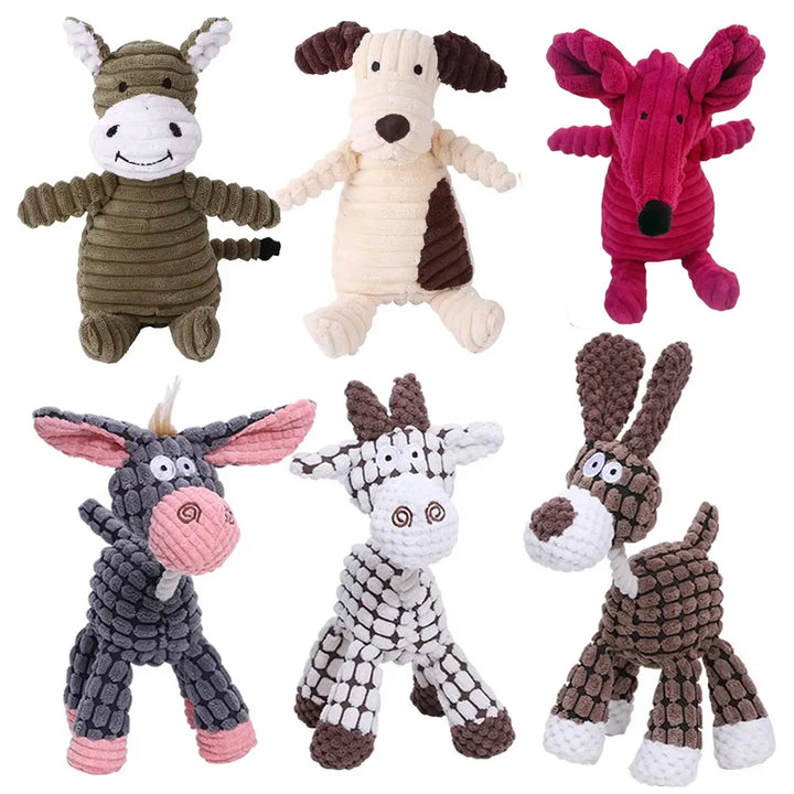 Plush Animal Squeaky Dog Toy – Bite Resistant Corduroy Chew Toy for Small & Large Dogs, Puppy Training Toy