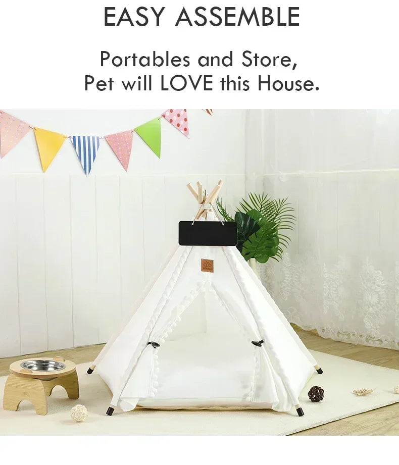 Pet Teepee Tent with Cushion – Washable Portable Indoor Dog & Cat House with Blackboard
