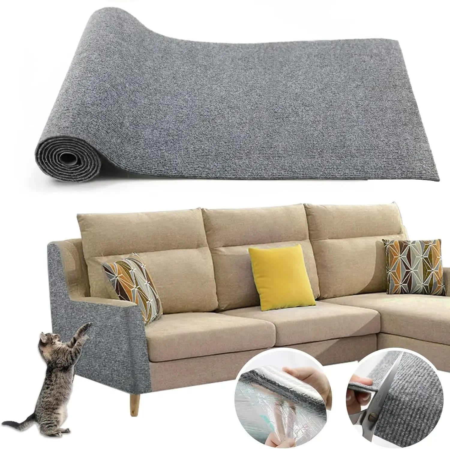 7 Colors Cat Scratcher Sofa Protector – Trimmable Self-Adhesive Carpet Scratch Pad for Cats, DIY Scratch Mat