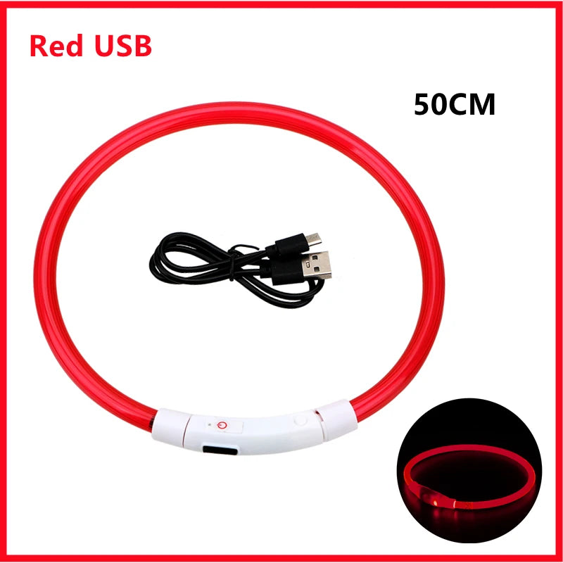 USB Rechargeable LED Glowing Pet Collar – Adjustable Night Light Safety Collar for Dogs & Cats