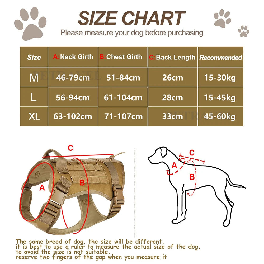 Tactical Dog Harness, Leash & Collar Set – Adjustable Military Pet Vest for Medium & Large Dogs