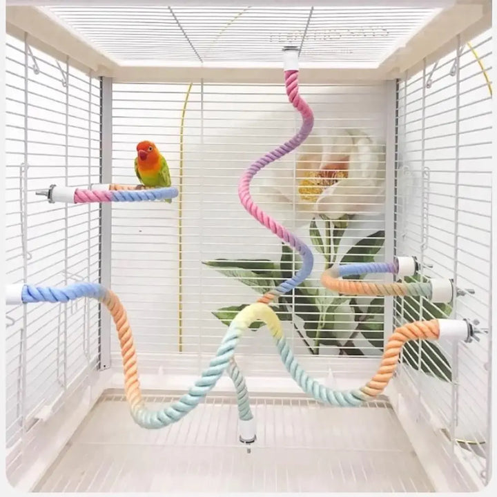 Colorful Cotton Parrot Rope Pole with Screw Clip – Rotating Bird Perch & Climbing Toy