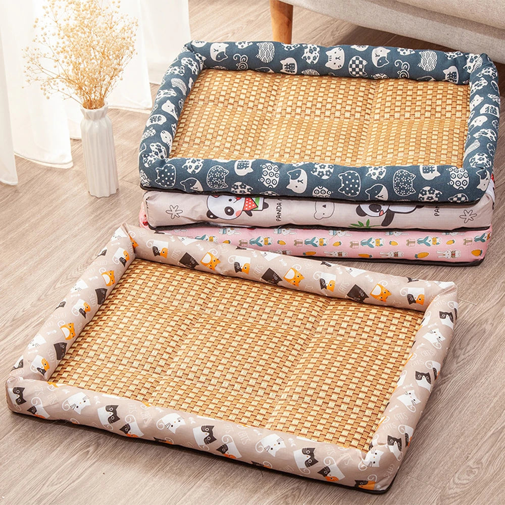 Pet Summer Cooling Mat – Breathable Moistureproof Rattan Dog & Cat Sofa Pad