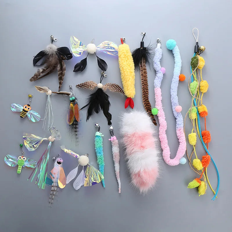 Plush Feather Bird Replacement Head for Cat Stick – Interactive Magic Wand with Bell