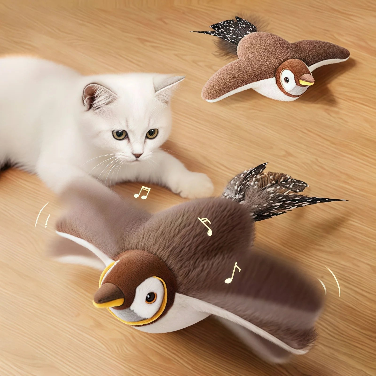 Interactive Chirping & Flapping Bird Cat Toy – Rechargeable Plush with Catnip