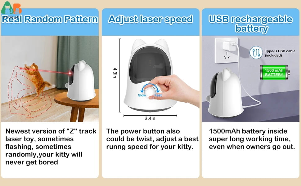 ATUBAN Rechargeable Laser Cat Toy – Random Trajectory Interactive Laser Teaser