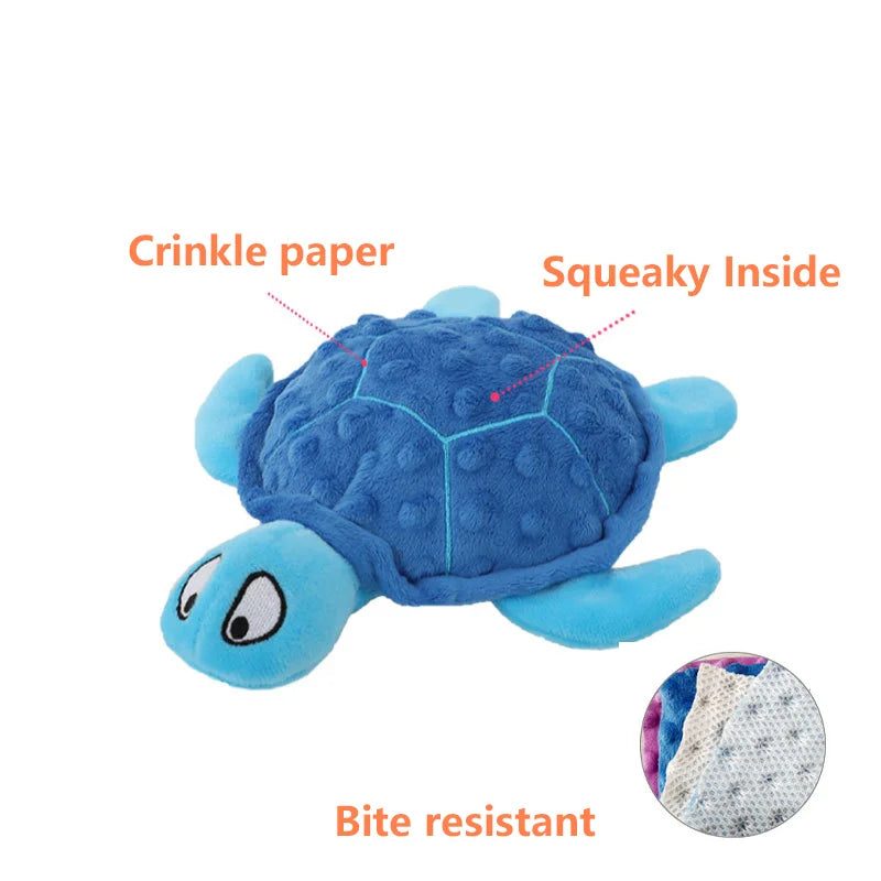 Turtle Plush Squeaky Dog Toy – No Stuffing, Crinkle & Chew 🐢🐶