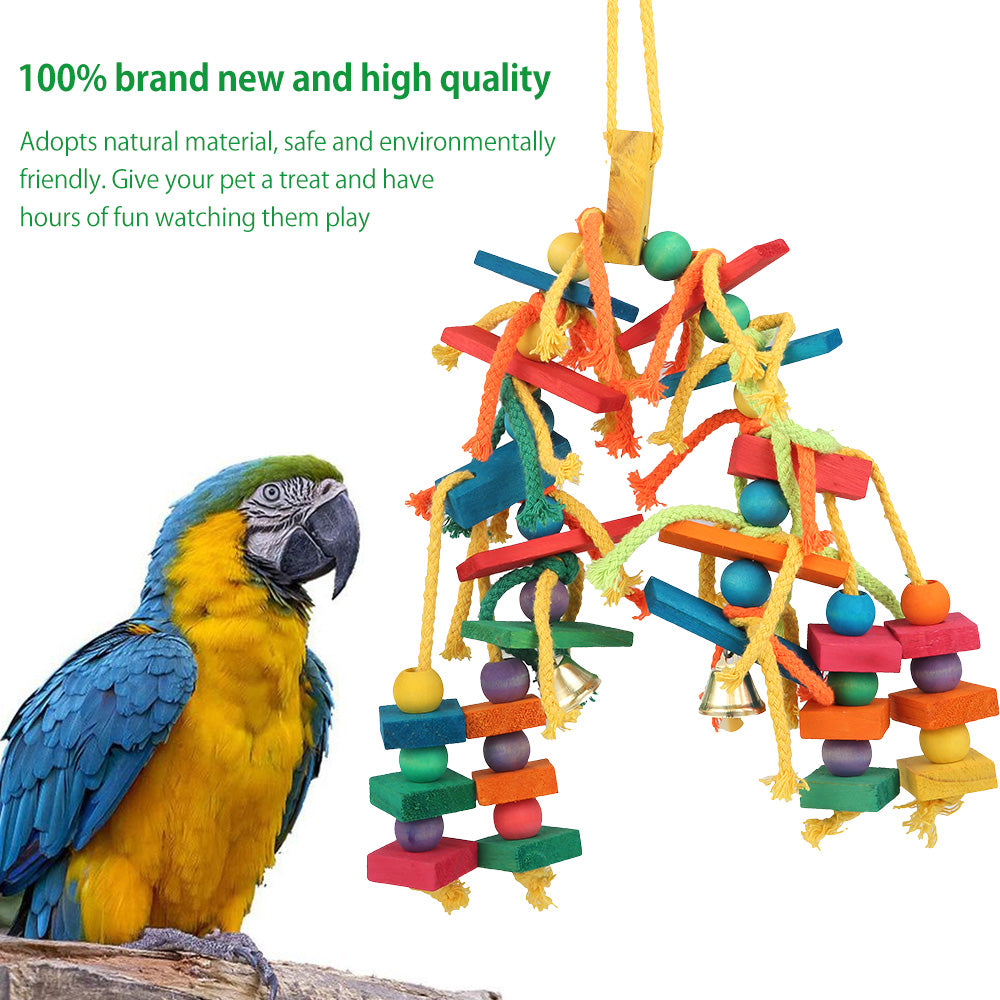 Wood & Cotton Rope Parrot Toy – Bite-Resistant Cage Toy for Birds