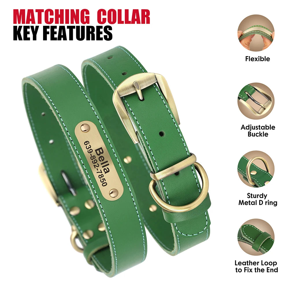 Personalized Leather Dog Collar & Leash Set – Engraved ID for Small to Large Dogs