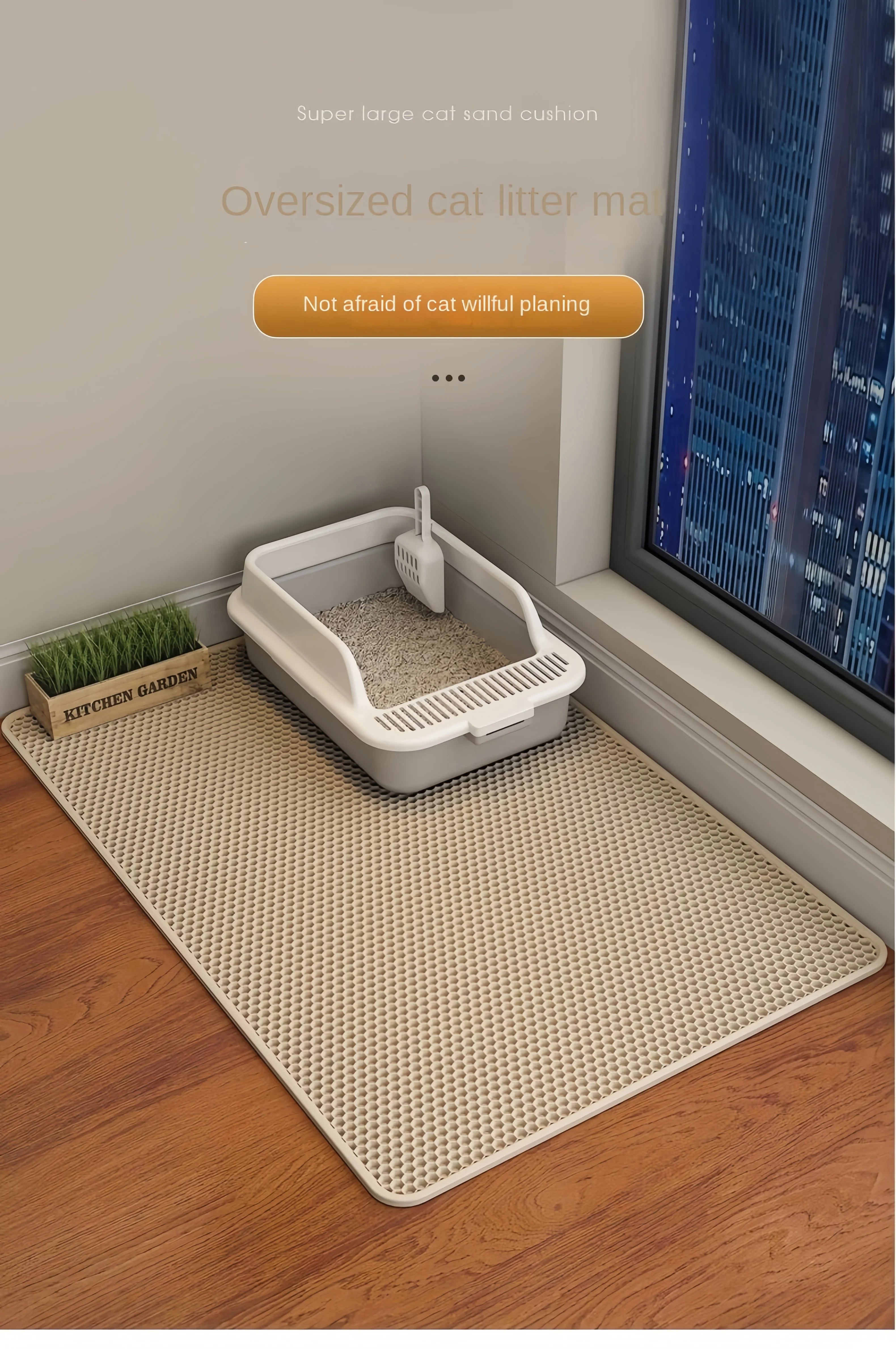 90x60CM Waterproof Double Layer Cat Litter Mat – Non-Slip, Washable Pet Litter Box Mat for Easy Clean-Up
