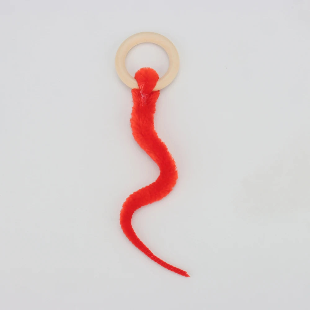 Plush Long Tail Cat Toy – Interactive Ball with Wood Ring for Training