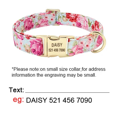 Personalized Floral Dog Collar & Leash Set – Custom Engraved Pet ID