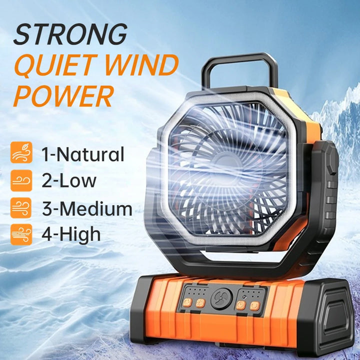 🌬️ 20000mAh / 10000mAh USB Rechargeable Camping Fan – Portable Wireless Air Circulator with Hook & 270° Head Rotation