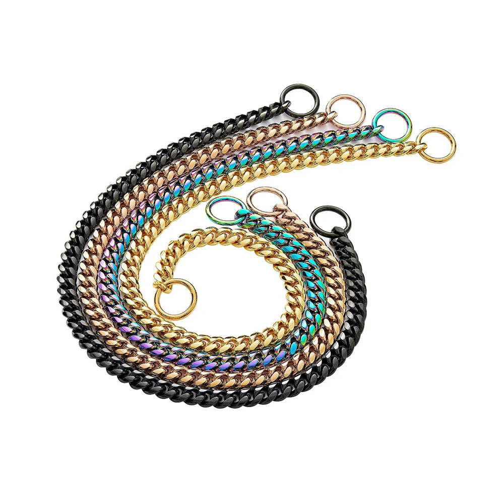 🐕 Heavy-Duty Gold Chain Dog Choke Collar – 10mm Gold-Plated Stainless Steel