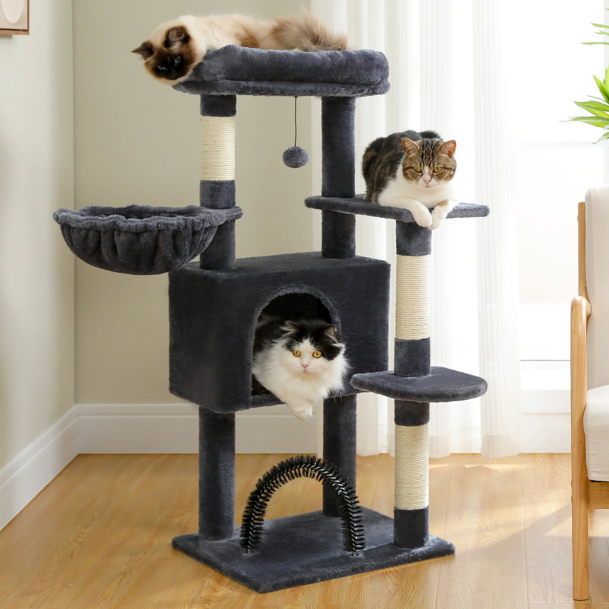 🐾 Cat Tree Tower Condo – Plush Perch, Hammock & Sisal Scratching Posts