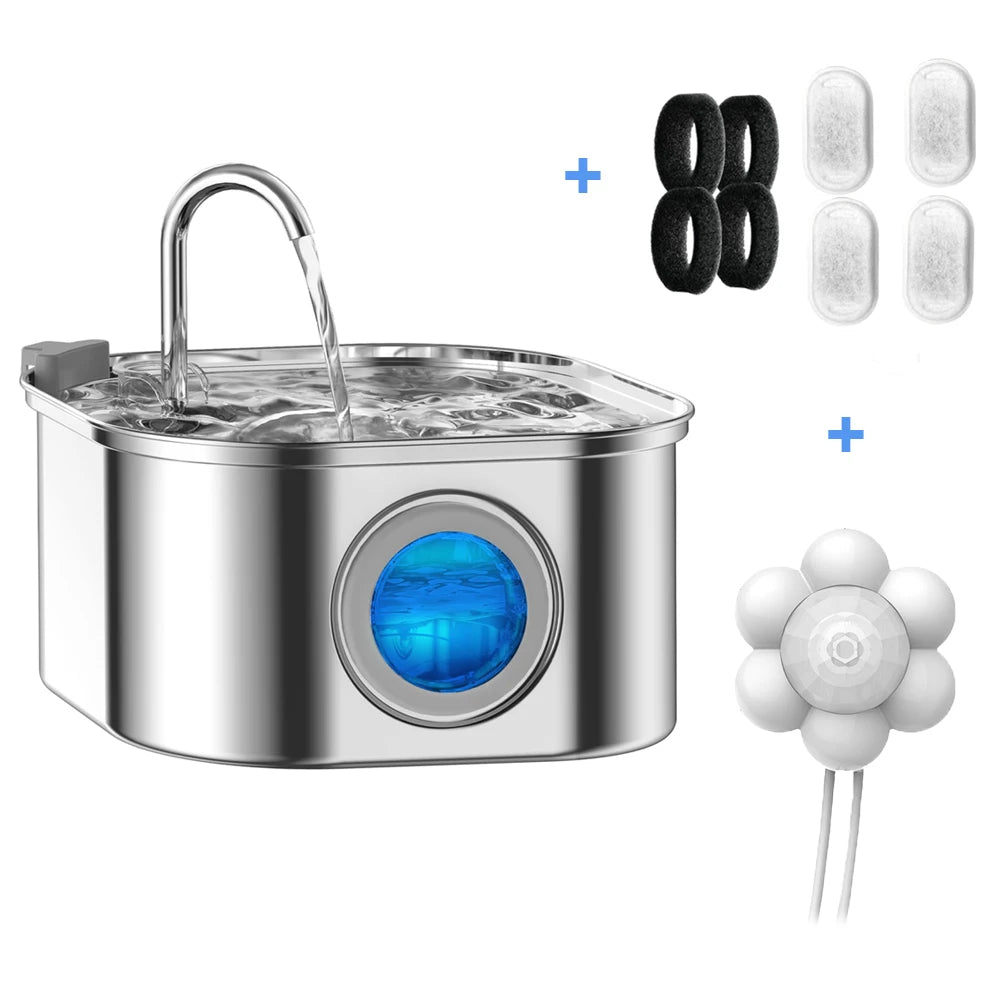 🐾 3.2L Stainless Steel Smart Pet Water Fountain – Auto Cat & Dog Dispenser with Visual Window