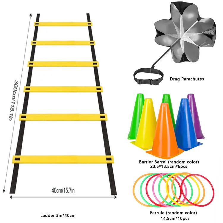 Agility Speed Ladder Nylon Straps Marking Discs Exerciser Resistance Drag Parachutes Sports Running Warm-Up Training Ladder Tool