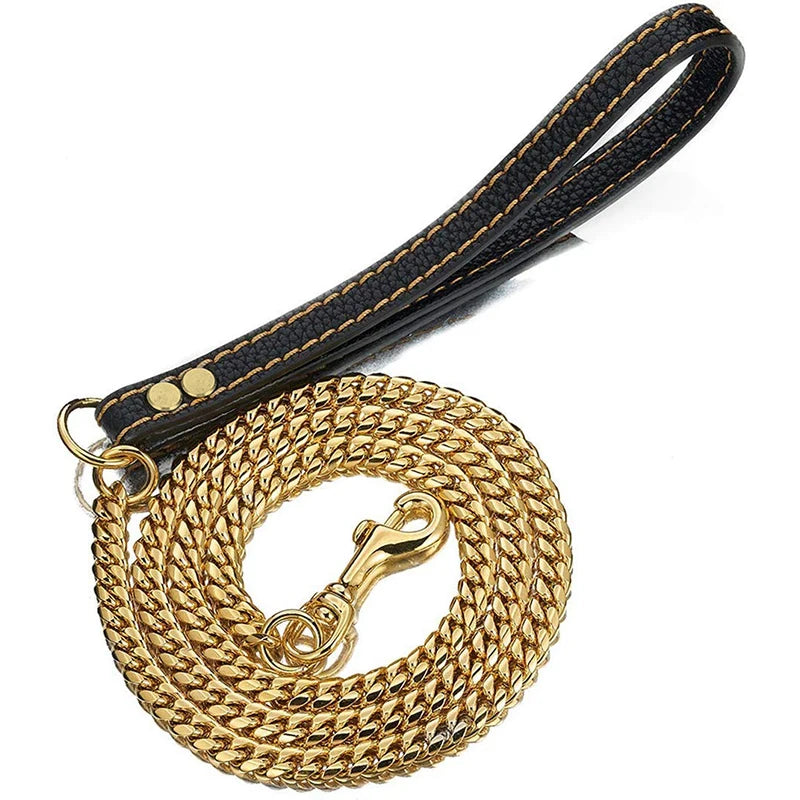 Stainless Steel Cuban Dog Chain Collar – Gold & Silver Training Link Collar