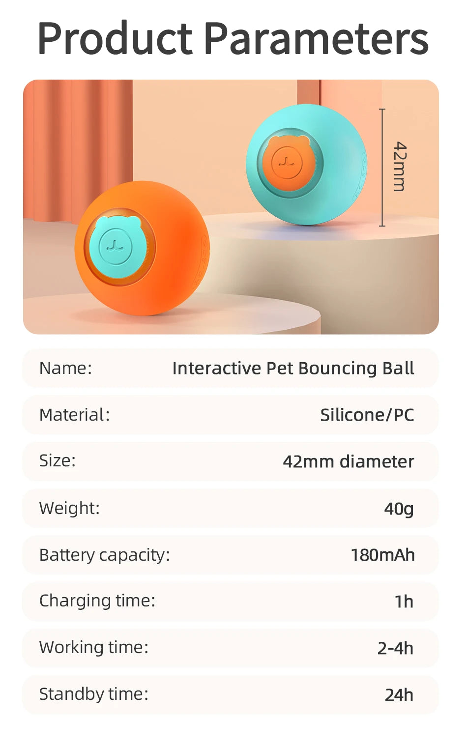 🐾 ROJECO Smart Interactive Cat Bouncing Ball – Self-Moving Electric Pet Toy for Cats & Dogs