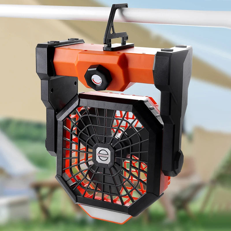 2024 Rechargeable Camping Fan with LED Light – 7800mAh Battery, Hook & Desk Mount for Tent, Car, or Outdoor Trips