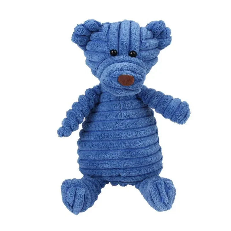 Plush Animal Squeaky Dog Toy – Bite Resistant Corduroy Chew Toy for Small & Large Dogs, Puppy Training Toy