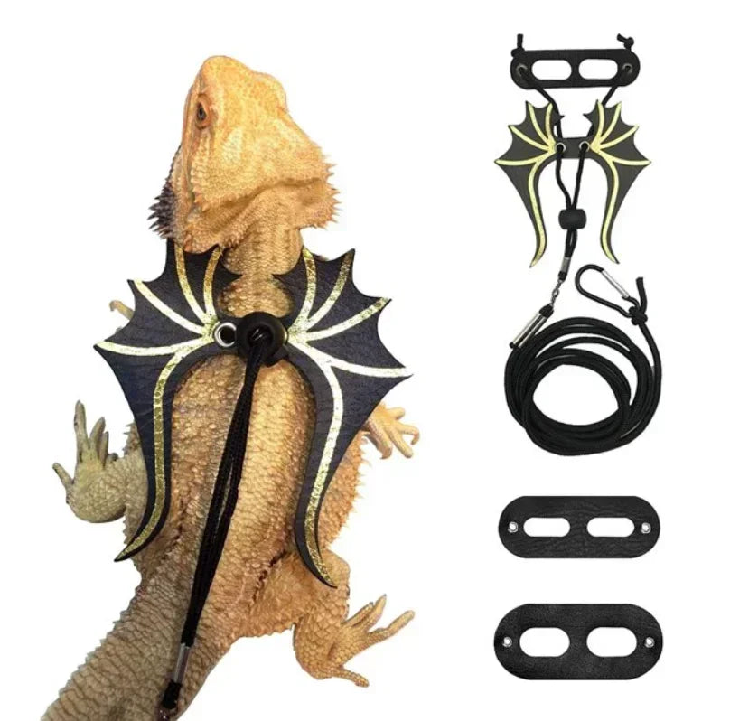 🦎 Bearded Dragon Lizard Leash Harness – 3 Sizes with Cute Dinosaur Wings