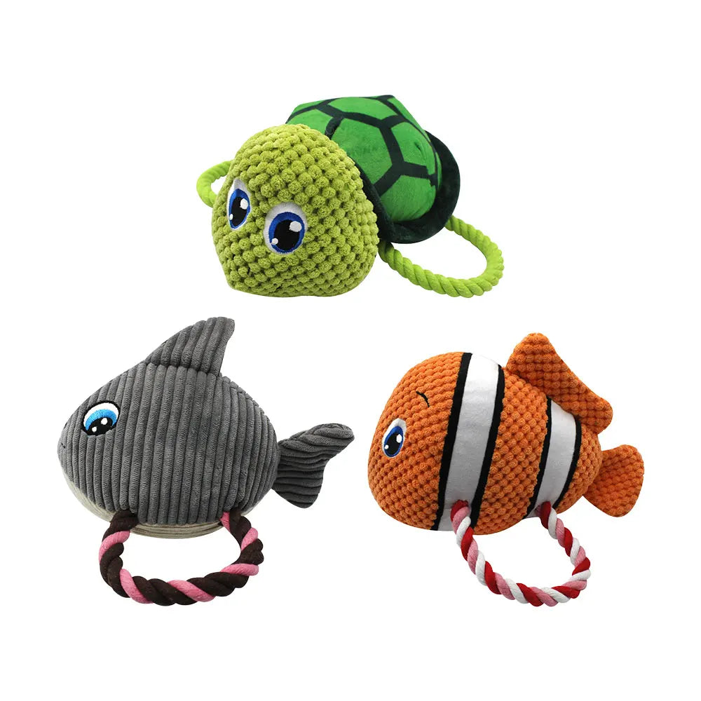 Bite-Resistant Squeaky Dog Plush Toy – Shark, Turtle, Fish Chew Toys for Puppies and Dogs