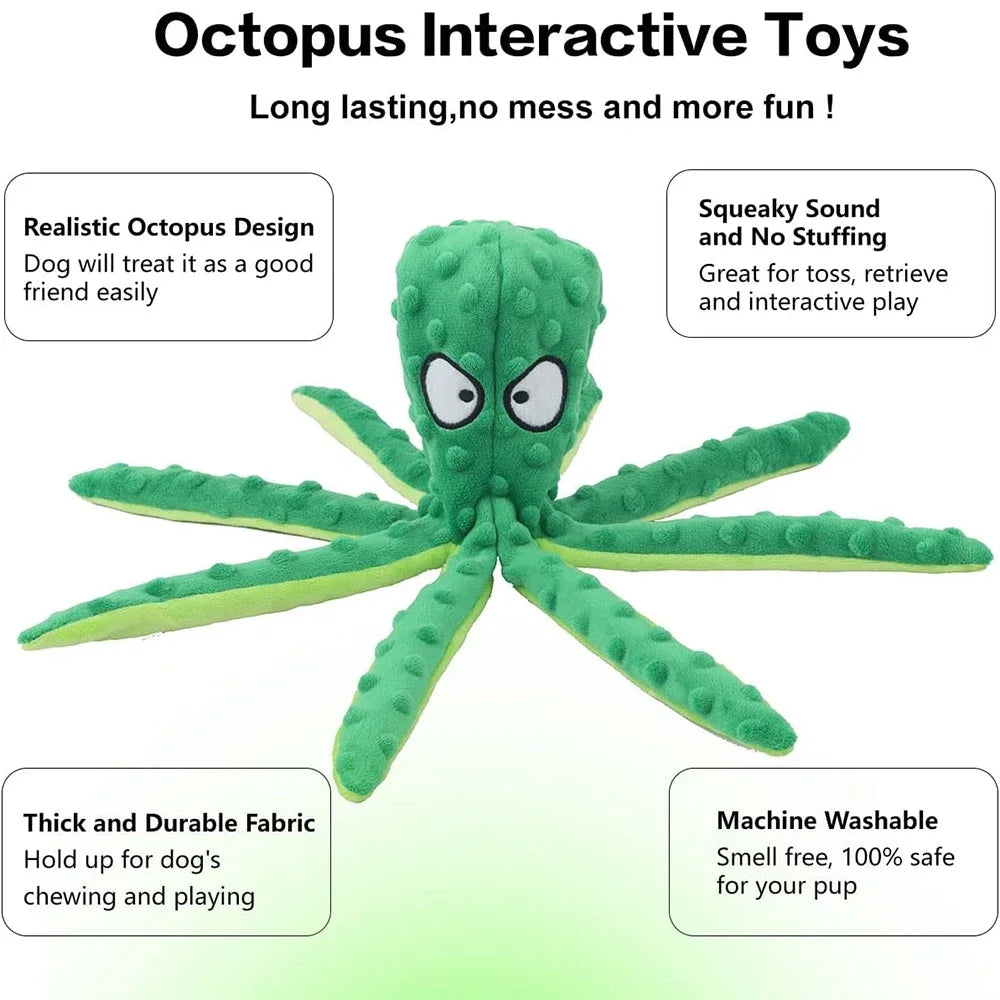 🐶 Dog Vocal Octopus Plush Toy – Soft, No-Stuffing Chew & Teething Toy