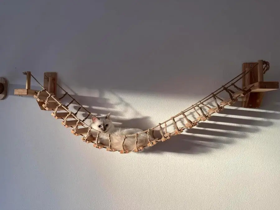 Cat Tree Wall Mounted Climbing Shelves – Wooden Hammock, Ladder & Bridge Indoor Cat Playground 🐾