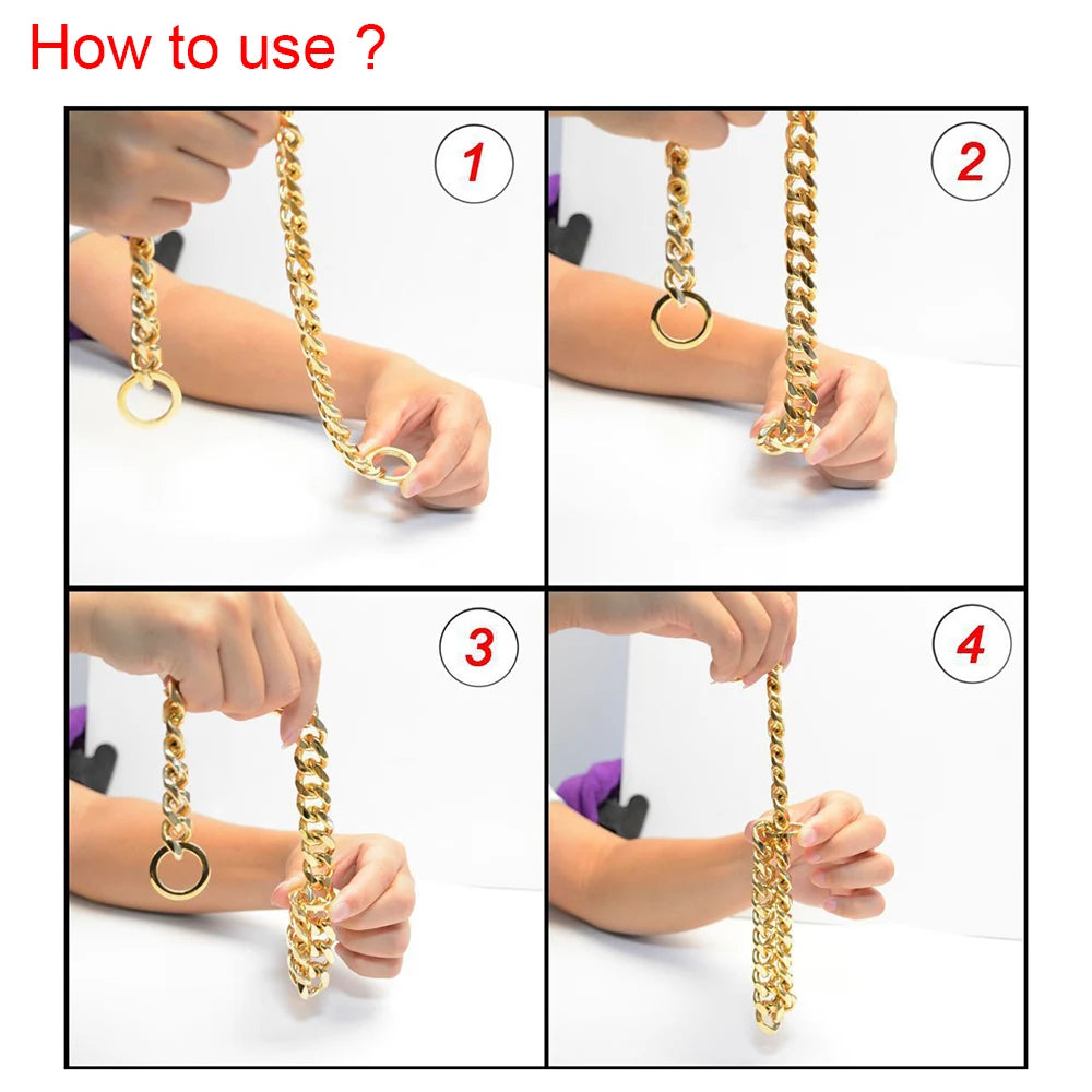 🐕 Heavy-Duty Gold Chain Dog Choke Collar – 10mm Gold-Plated Stainless Steel