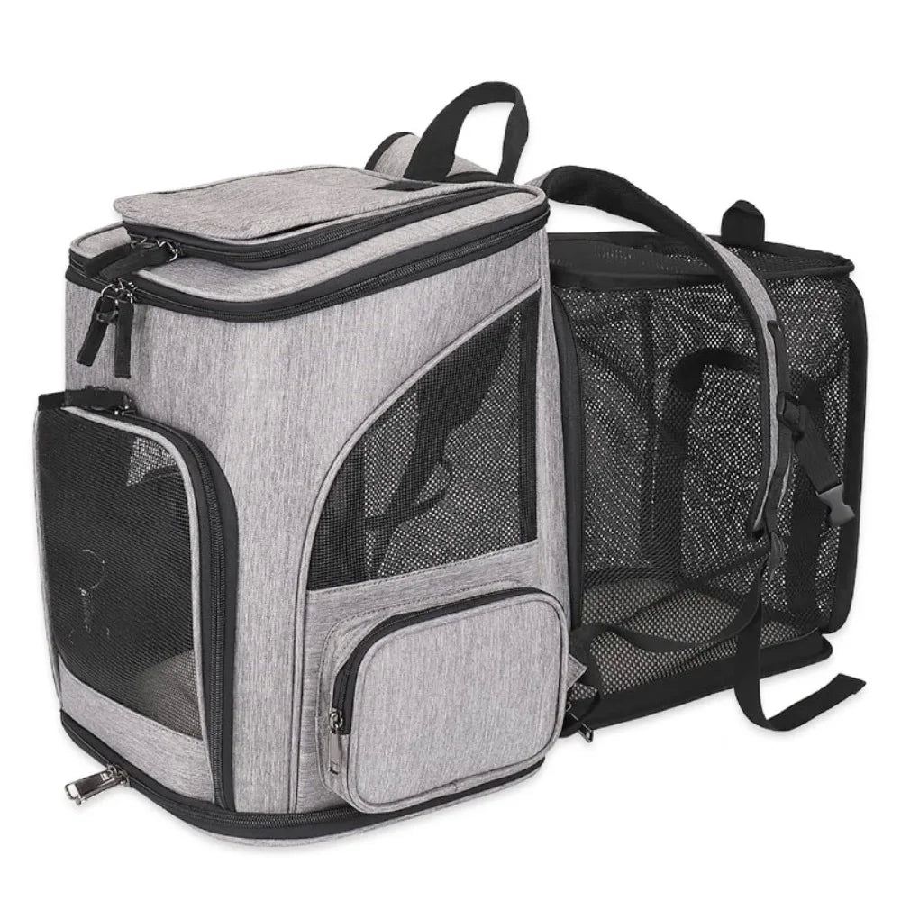 Breathable Expandable Pet Carrier Backpack – Foldable Cat & Dog Travel Bag with Large Capacity for Outdoor Trips & Vet Visits