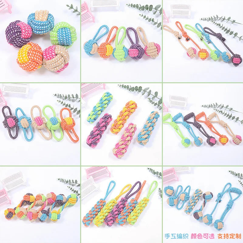 Interactive Cotton Rope Dog Toy – Chew Ball & Toothbrush for Puppies & Dogs