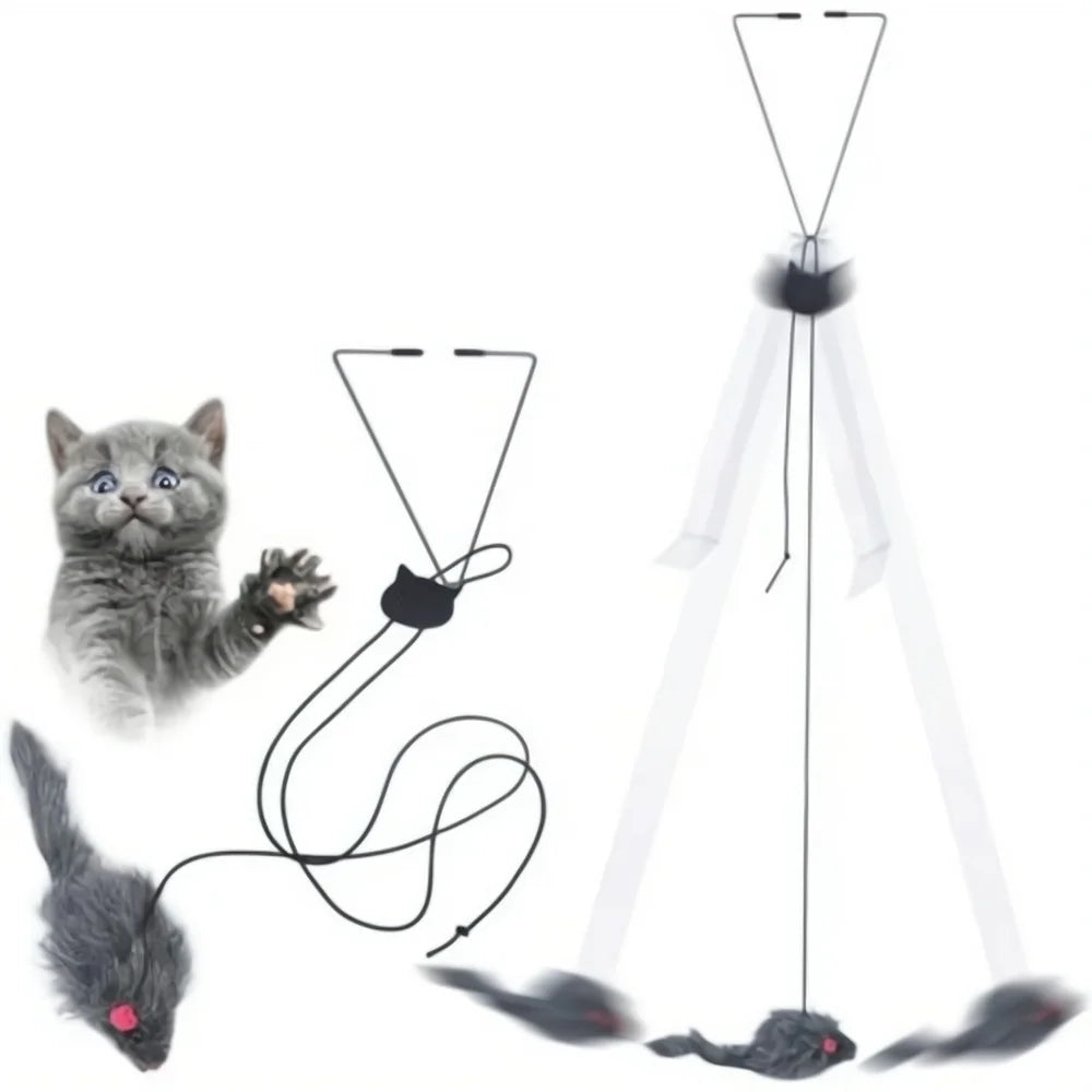 🐭 Simulation Mouse Door Hanging Toy – Retractable Cat Interactive Rope Toy