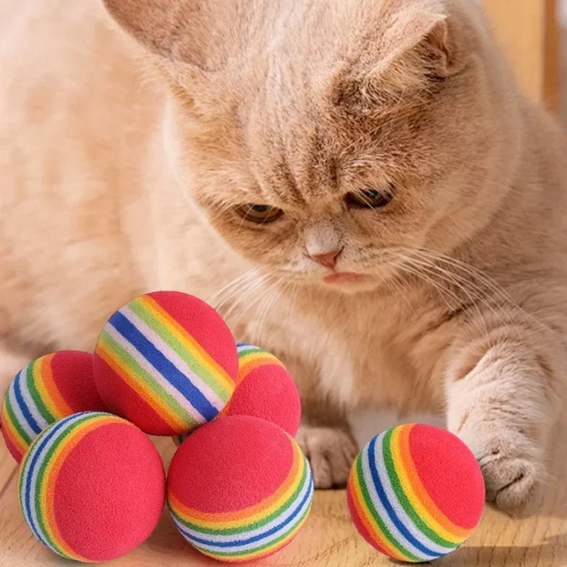 10/100PCS Rainbow EVA Pet Toy Balls – Interactive Jumping Cat & Dog Training Balls