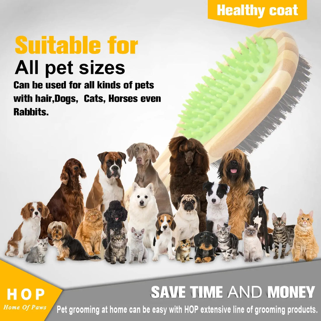 Bamboo Double-Sided Dog Brush – Pet Grooming & Massage Comb for Dogs and Cats | Eco-Friendly Soft Bristle & Pin Brush