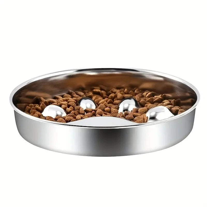 Premium Stainless Steel Slow Feeder Pet Bowl with Cervical Spine Protection – Anti-Choke Dog & Cat Food Bowl