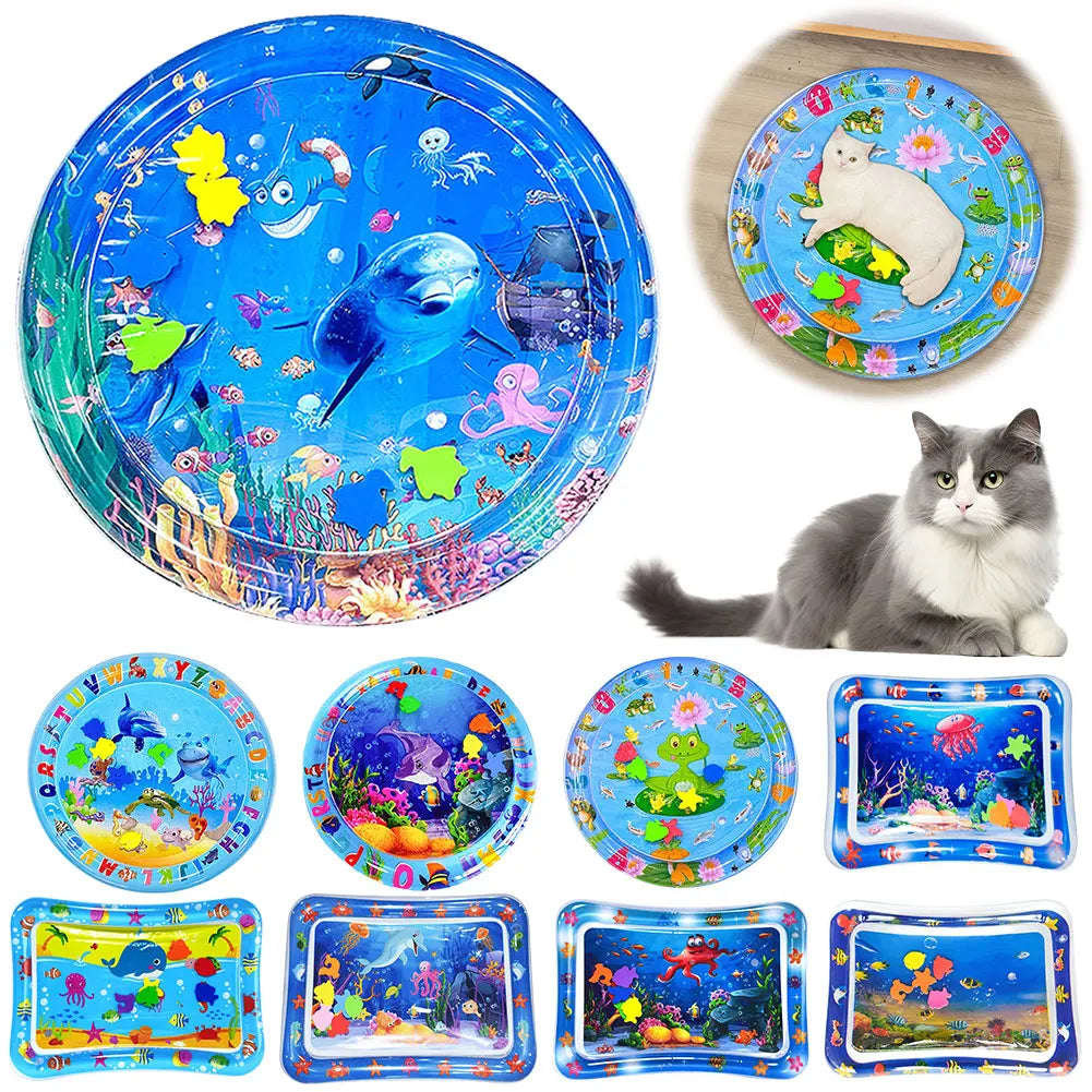 Inflatable Water Sensory Play Mat for Cats & Dogs – Ocean Theme Pet Playmat with Floating Fish Toys