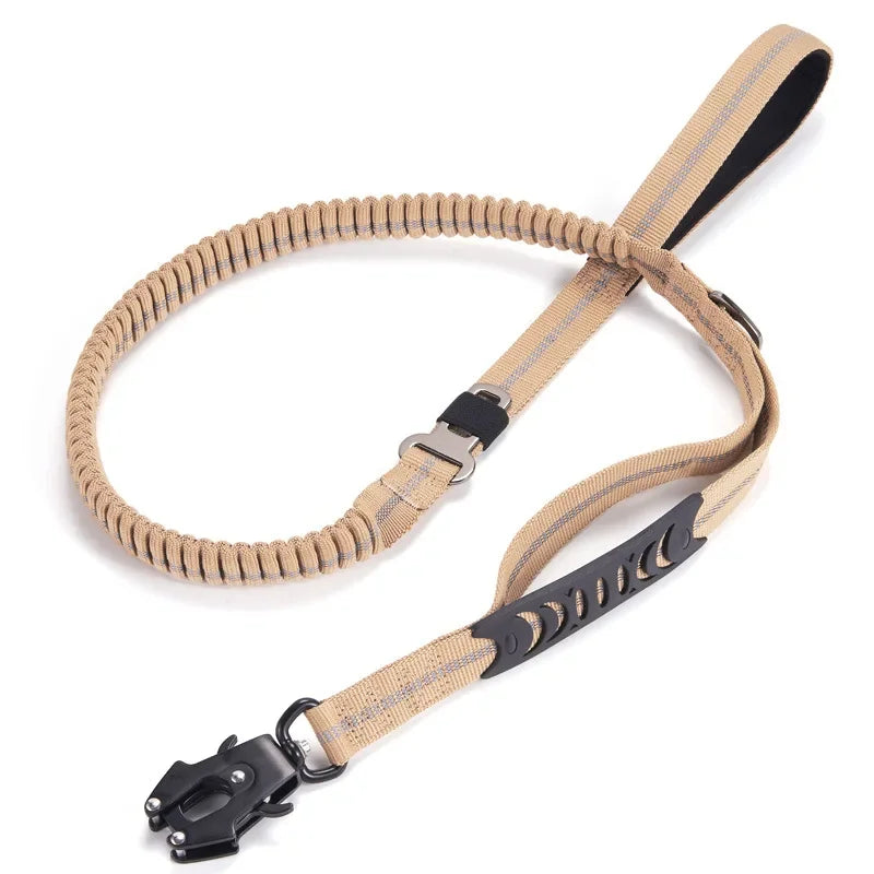 Reflective Tactical Bungee Dog Leash with Car Seatbelt – Shock-Absorbing, No-Pull Lead