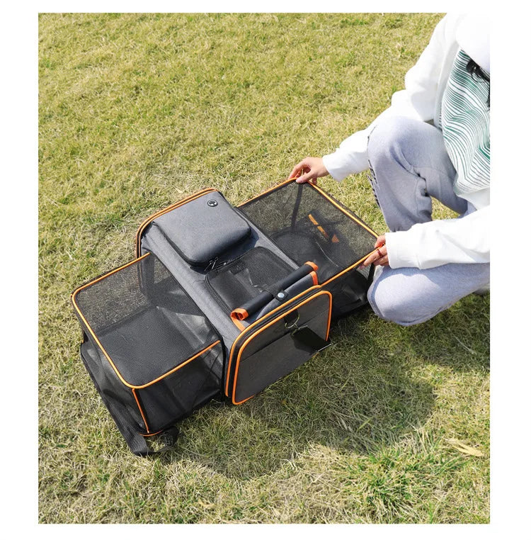 Foldable Large Capacity Pet Carrier Bag – Breathable Expandable Cat & Small Dog Travel Tote