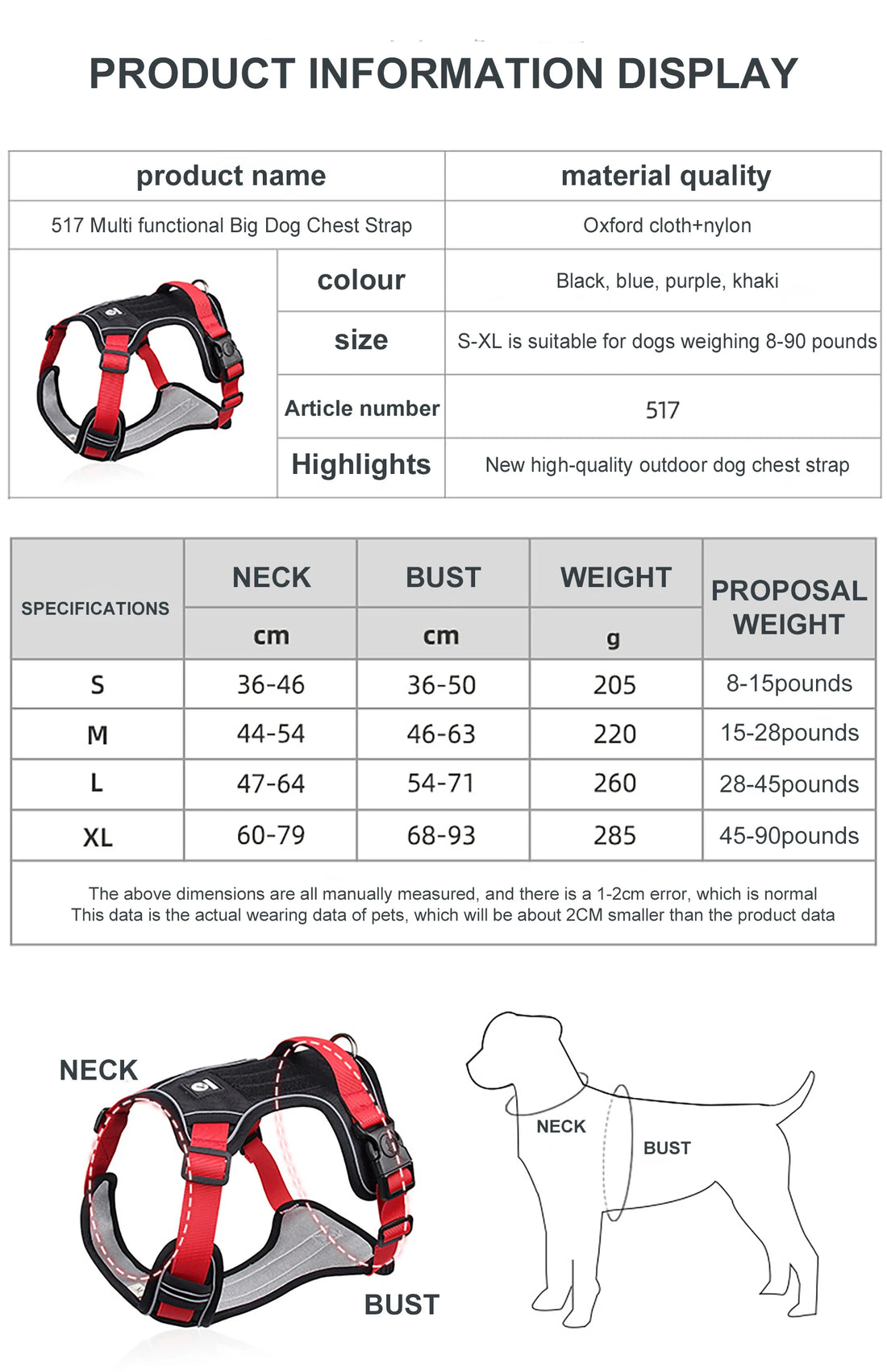 🛡️ Tactical Dog Harness – Reflective Waterproof Vest for Medium & Large Dogs