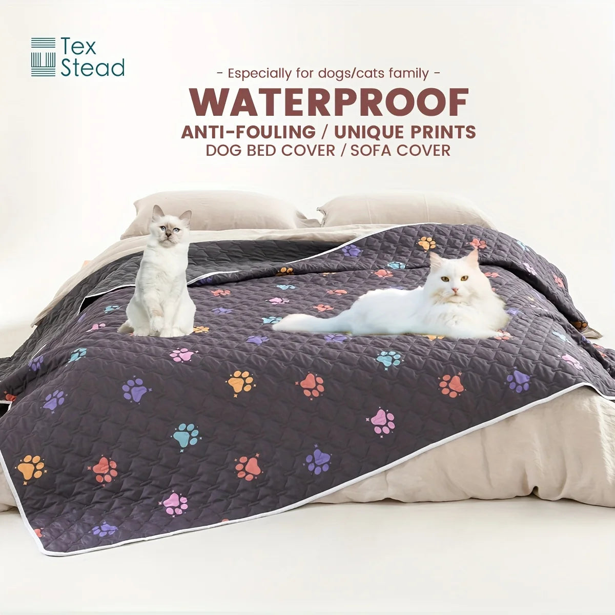 Anti-Leakage Reversible Dog Bed Cover – Washable Paw Print Camping & Changing Pad for Pets & Kids