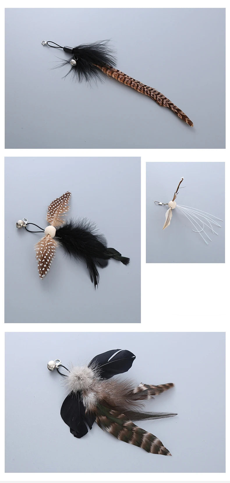 Plush Feather Bird Replacement Head for Cat Stick – Interactive Magic Wand with Bell