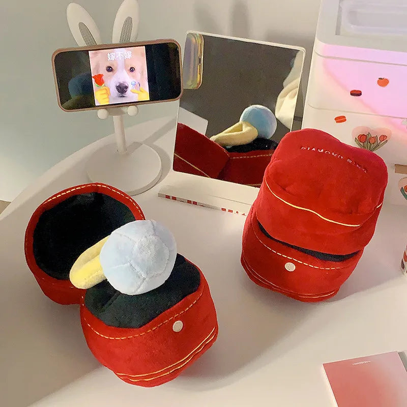 Big Diamond & Ring Box Plush Dog Toy – Cute Creative Engagement Ring Set for Dogs & Puppies