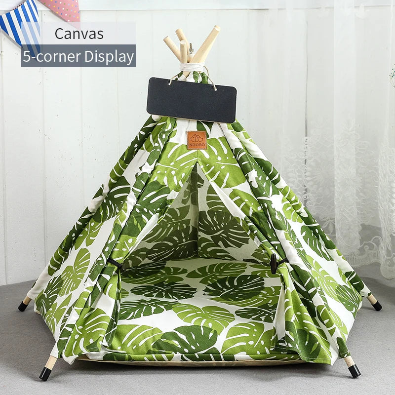 Pet Teepee Tent with Cushion – Washable Portable Indoor Dog & Cat House with Blackboard
