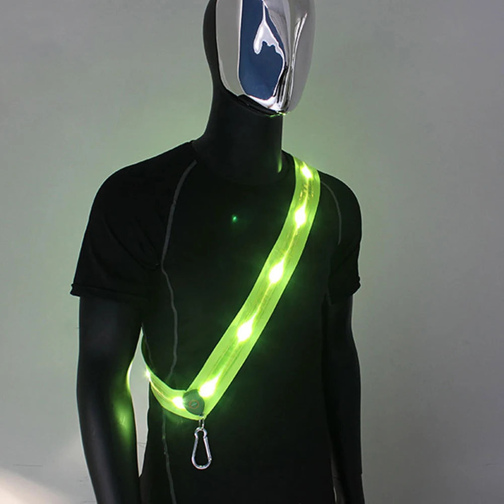 🔦 LED Reflective Running Belt with Illuminated Shoulder Straps – USB Rechargeable Night Safety Gear